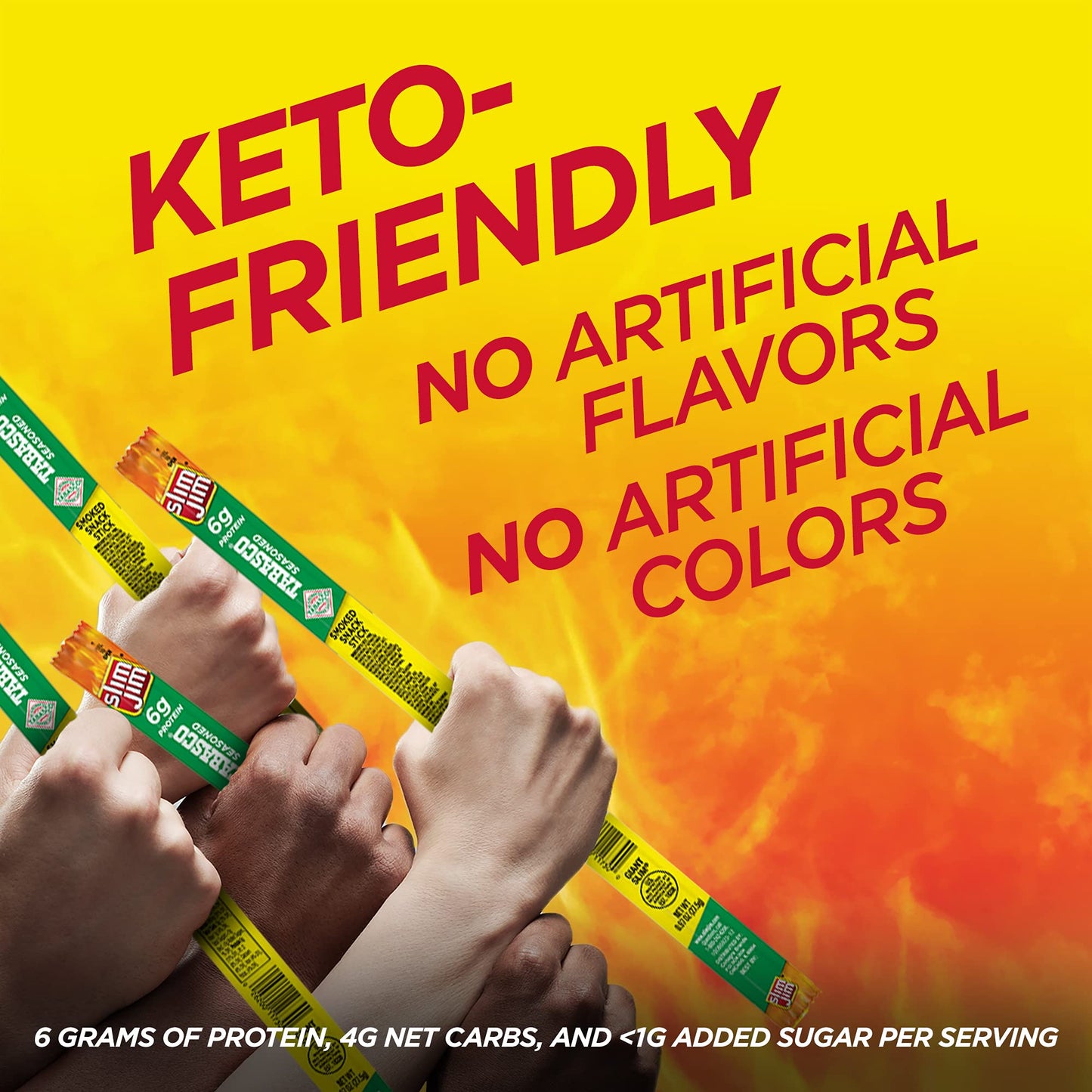 Slim Jim Giant Smoked Meat Sticks, Tabasco Flavor, 6g Protein, 0.97 oz. (24 Count), Model 11730