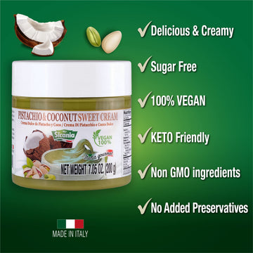 Sicania Pistachio And Coconut Vegan Sweet Cream - 100% Italian Made, Non-Gmo, Dairy-Free, Gluten-Free, Palm Oil-Free, Lactose-Fr