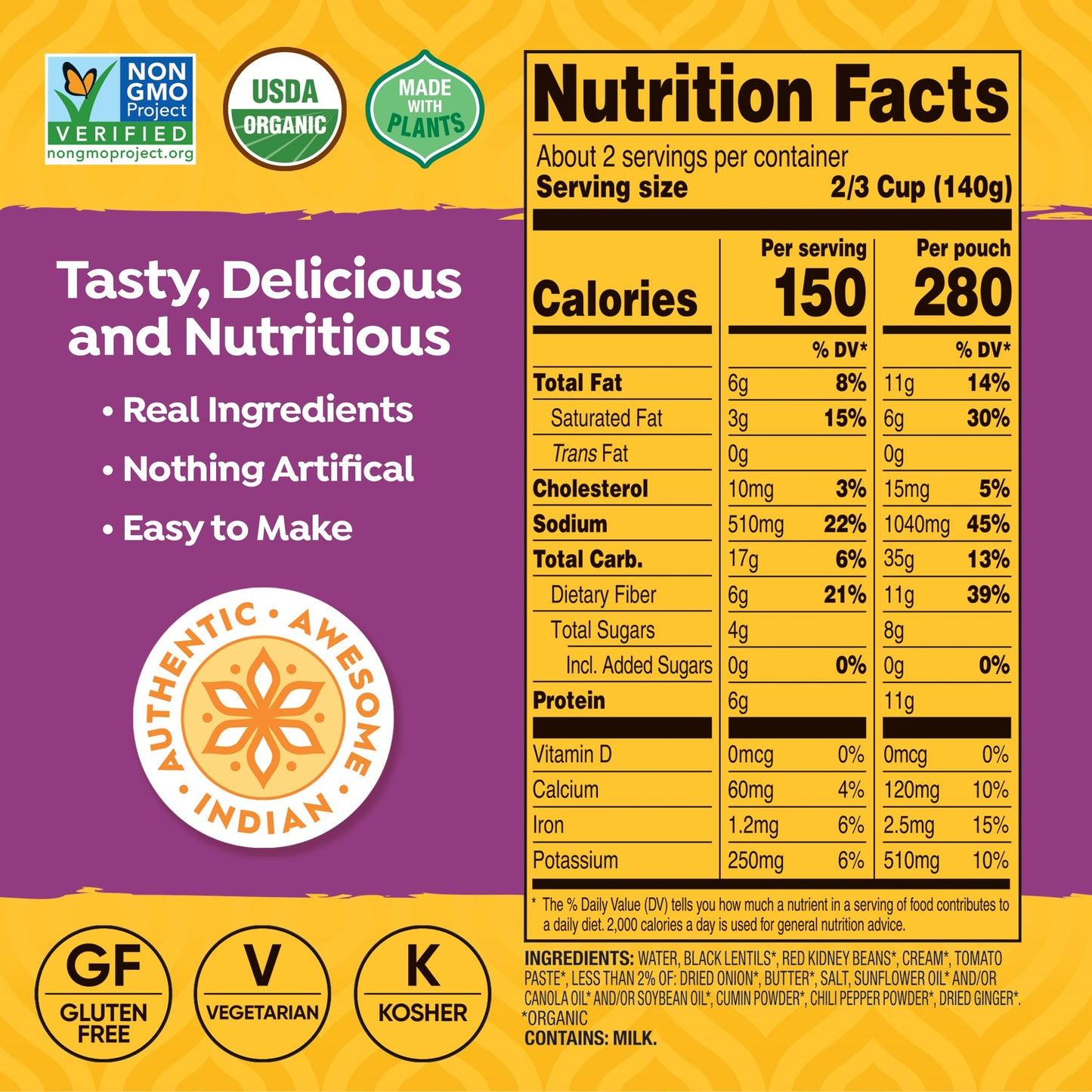 Tasty Bite Organic Madras Lentils, 10 Oz Pack of 6, Ready to Eat Vegetarian Microwavable Entree