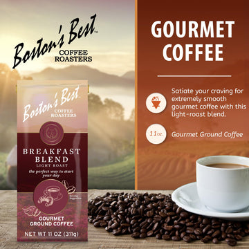 Bostons Best Coffee - Smooth Light-Roast Breakfast Blend Gourmet Coffee, Premium Ground Coffee, 11 Oz. / 311 G Coffee Bag