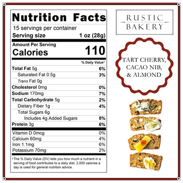 Rustic Bakery Artisan Crisps - Tart Cherry, Cacao Nib, & Almond - Artisan Crackers for Cheese Platter or Snacking - Slightly Swe