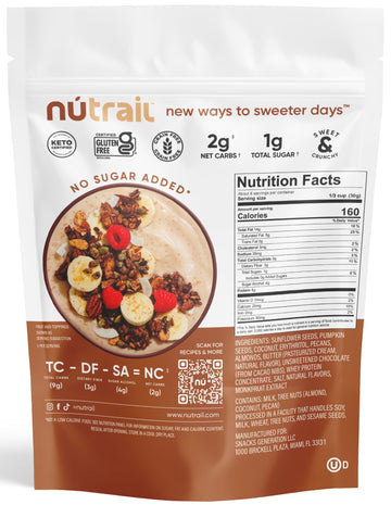 Nutrail Nut Granola Cereal, Cacao, No Sugar Added, Keto, Low Carb, Gluten Free, Grain Free, Healthy Breakfast 8 Oz. 3 Count