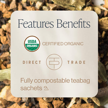 Rishi Tea Masala Chai Tea | Usda Organic Direct Trade Sachet Tea Bags, Certified Kosher Assam Black Tea Blend With Whole Spices,