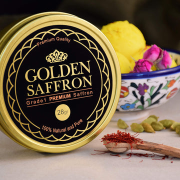 Golden Saffron, Finest Pure Premium All Red Saffron Threads, Grade A+ Super Negin, Non-Gmo Verified. For Tea, Paella, Rice, Desserts, Golden Milk And Risotto (28 Grams)