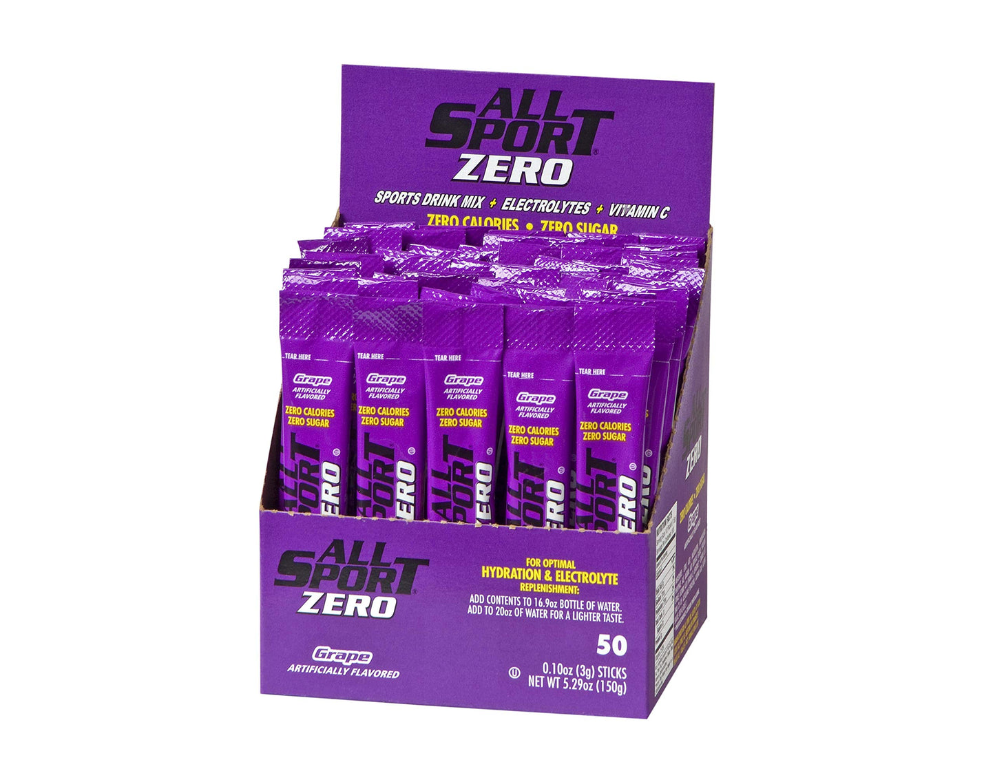 All Sport Hydration Sticks - Zero Calorie Electrolyte Drink Mix, Grape, 50 Count, Sugar Free, 5.25 Ounce
