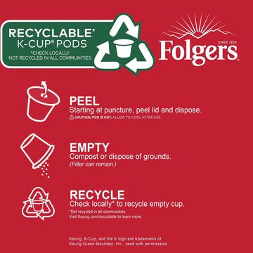 Folgers Classic Roast Coffee, Medium Roast, K Cup Pods For Keurig Coffee Makers, 32Count