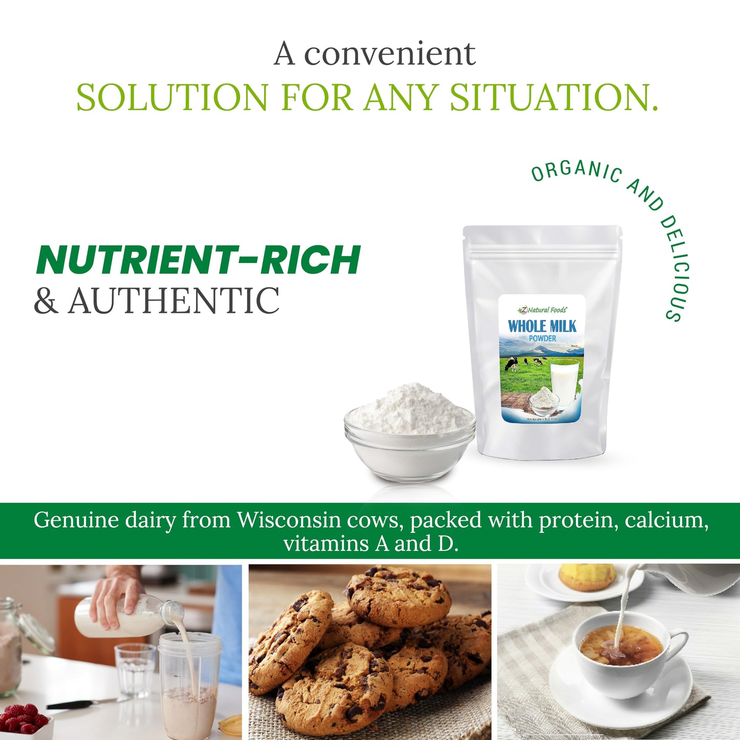 Z Natural Foods Whole Milk Powder - Non-GMO, Gluten-Free, Kosher, 80 Ounce