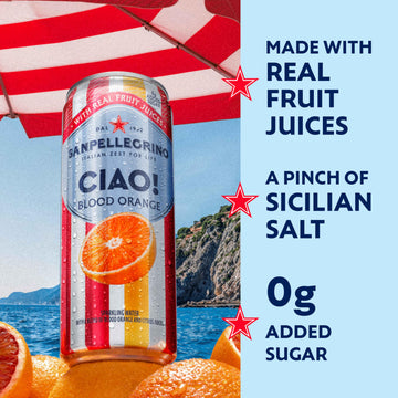 Sanpellegrino Ciao Blood Orange Sparkling Water, Low-Calorie Italian Sparkling Water With Real Fruit Juices, 0G Added Sugar, 24-