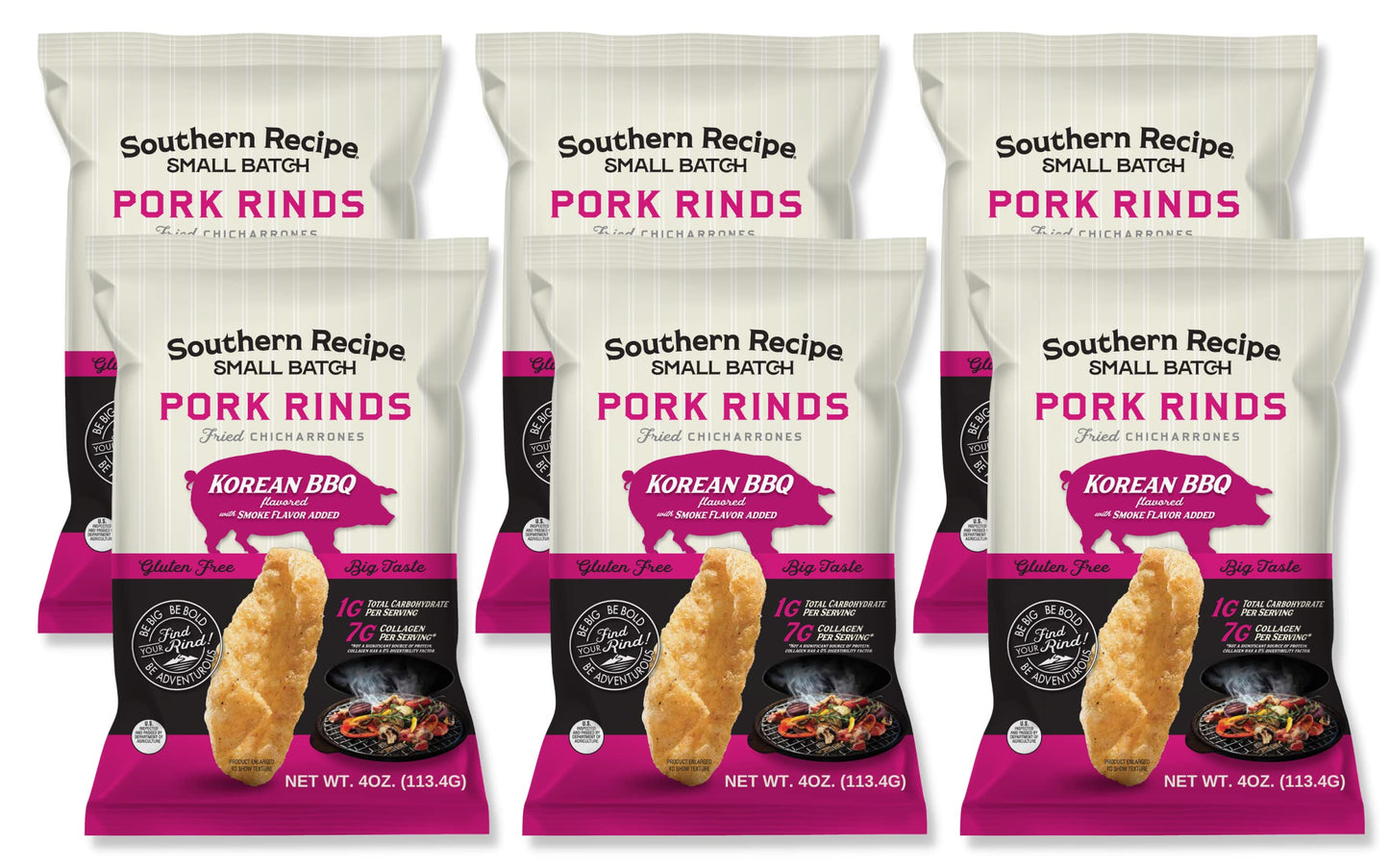 Southern Recipe Small Batch Pork Rinds | Korean Kimchi Bbq Chicharrones | Keto Friendly, Gluten Free, Low Carb Food | 7G Of Coll