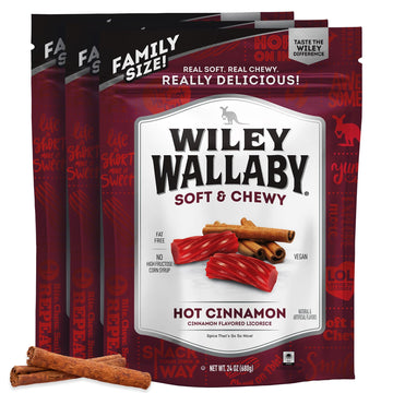 Wiley Wallaby Licorice 24 Ounce Classic Gourmet Soft & Chewy Australian Cinnamon Licorice Candy Twists, 3 Pack