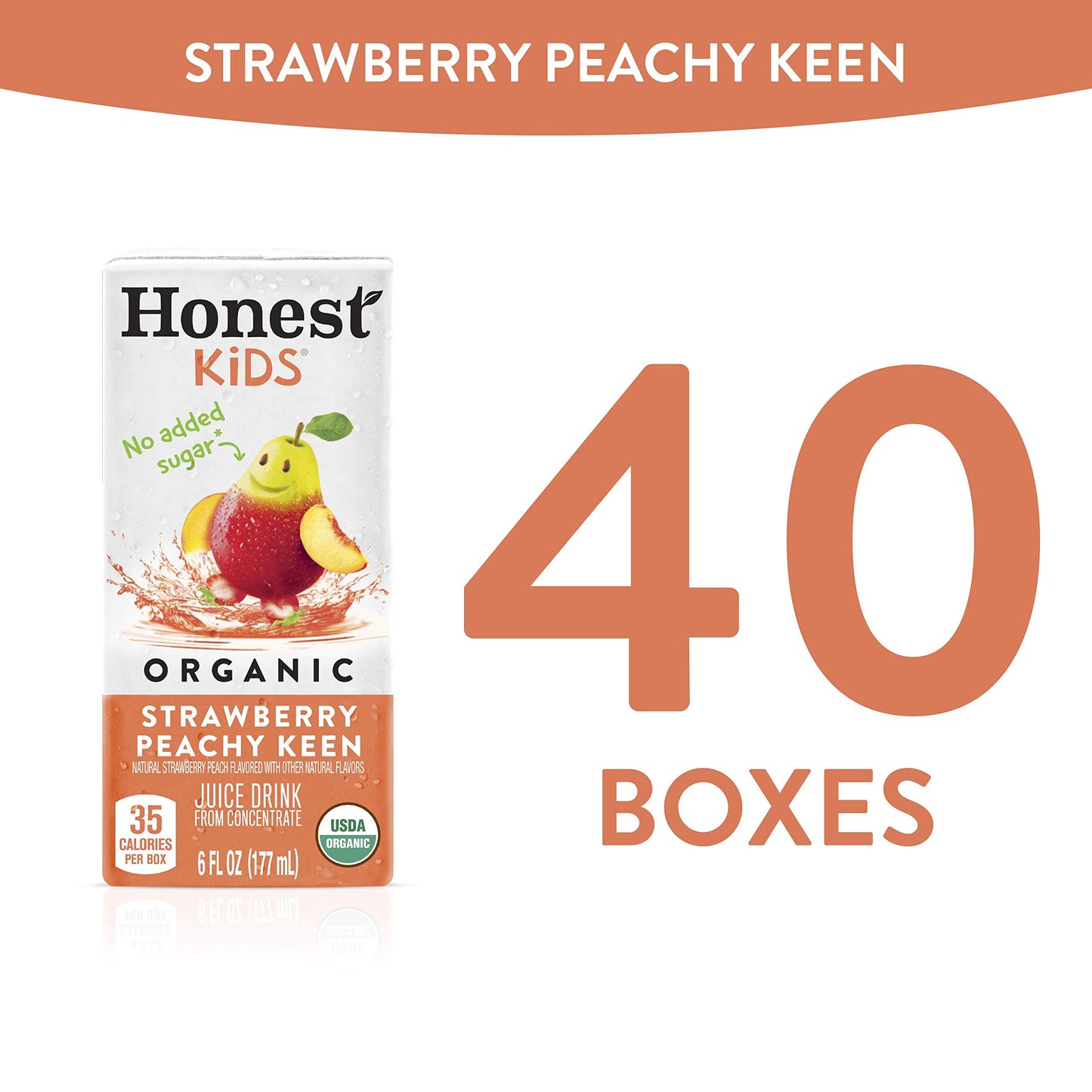 Honest Kids Strawberry Peachy, Organic Juice Drink, 6 Fl Oz Juice Boxes, Pack Of 40, Strawberry Peach, 6 Fl Oz (Pack Of 40)
