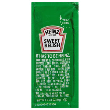 Heinz Relish Single Serve Packet (0.3 Oz Packets, Pack Of 200)