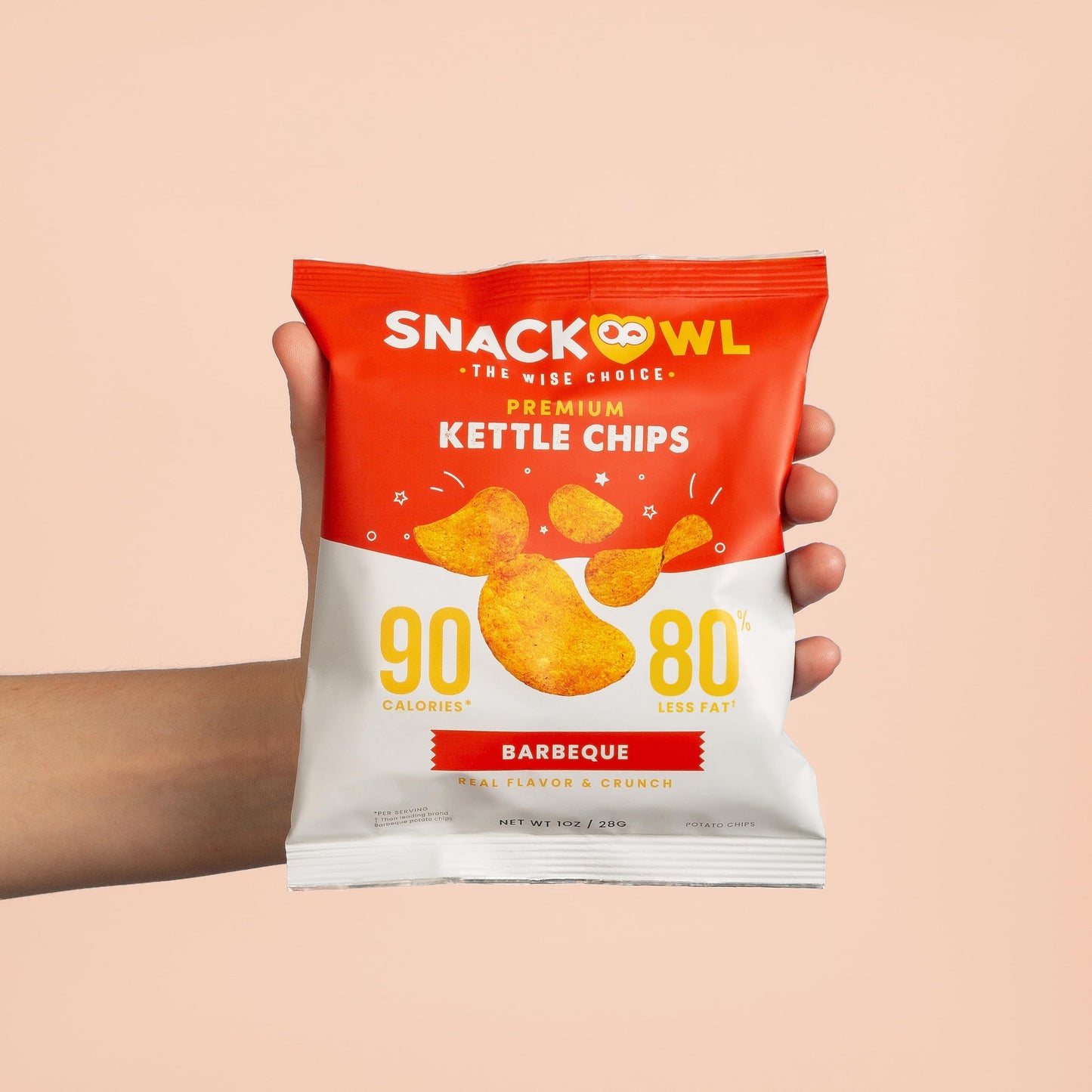 Snack Owl Low Calorie Chips - 4, 5Oz Bags Of Vegan, Plant-Based, Gluten Free Chips - Low Fat, Low Salt Potato Chips (Barbeque)