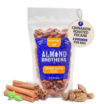 Almond Brothers Cinnamon Roasted Pecans - Gluten-Free, Non-GMO, Candied Pecans, Gourmet Pecan Snack - 2 lb Bag