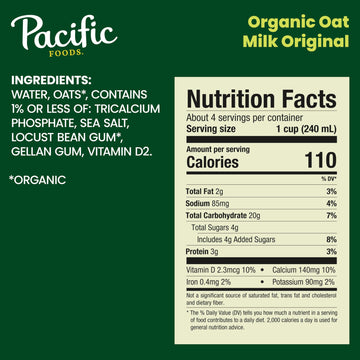 Pacific Foods Original Organic Oat Milk, Plant Based Milk, 32 oz Carton