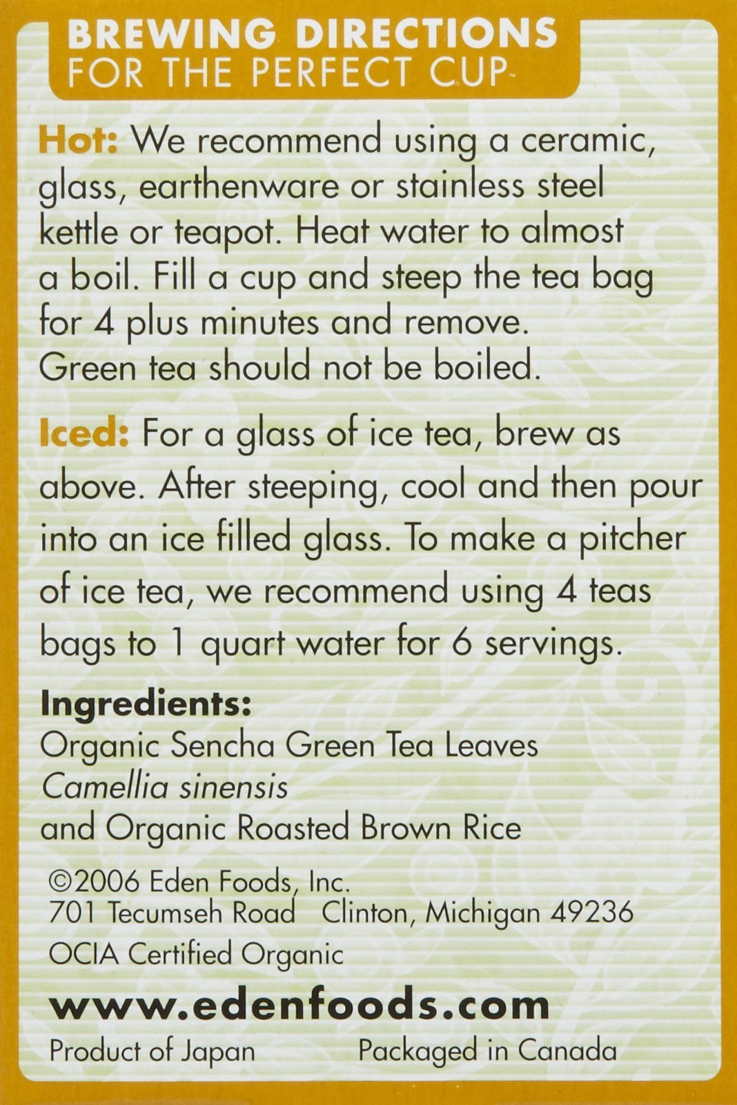 Eden Organic Green Tea With Brown Rice, Traditional Genmaicha, Tea Bags, (1.01 Oz) 16 Ct Boxes