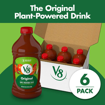 V8 Original 100% Vegetable Juice, Vegetable Blend with Tomato Juice, 64 Ounce Bottle (Pack of 6)