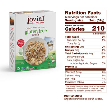 Jovial Shells Gluten-Free Pasta | Whole Grain Brown Rice Shells Pasta | Non-Gmo | Lower Carb | Kosher | Usda Certified Organic | Made In Italy | 12 Oz (2-Pack)