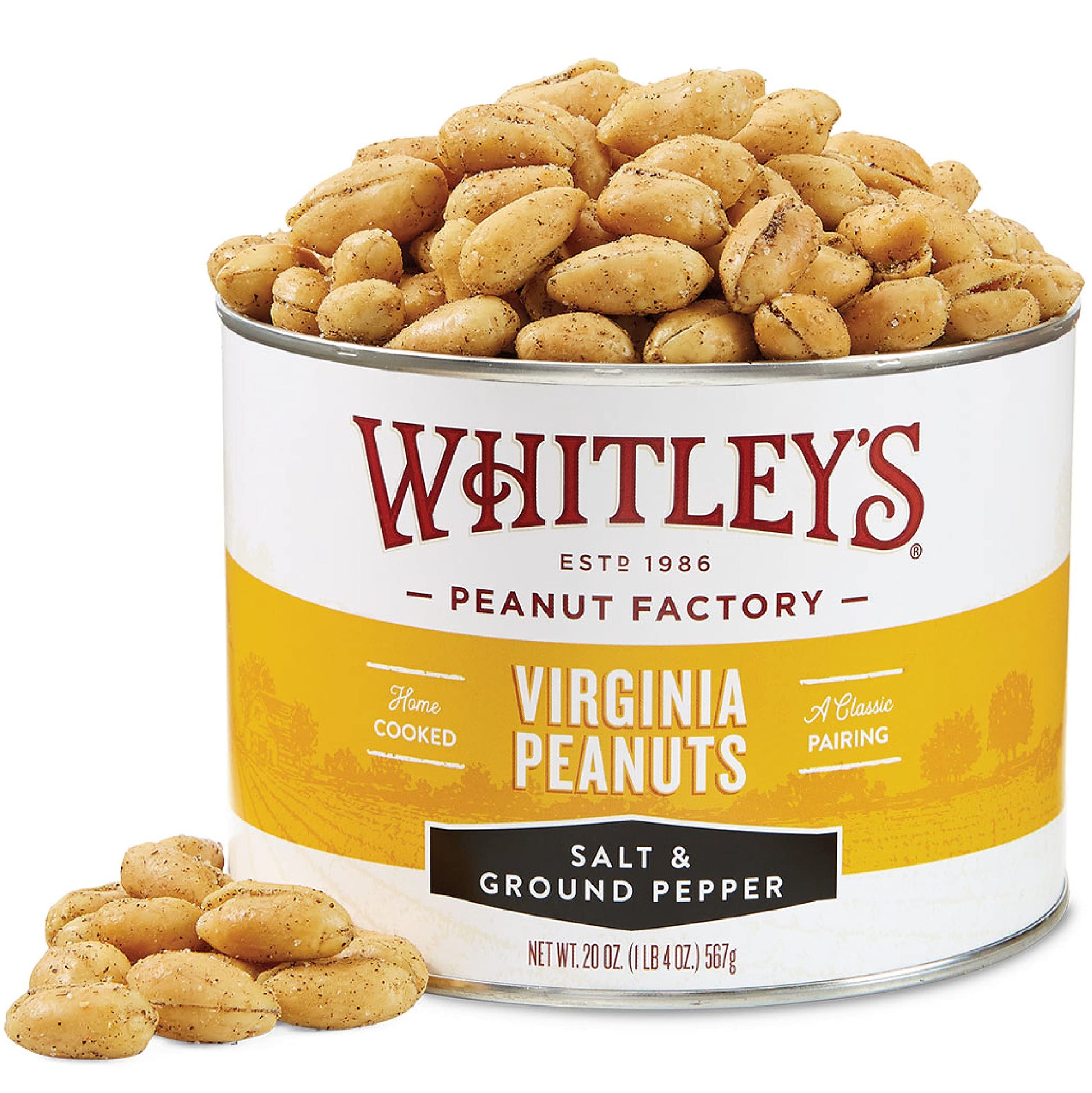 Whitleys Salt & Ground Pepper Virginia Peanuts - Super Extra Large 'Home Cooked' Virginia Peanuts (20 Ounce Tin)