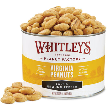 Whitleys Salt & Ground Pepper Virginia Peanuts - Super Extra Large 'Home Cooked' Virginia Peanuts (20 Ounce Tin)
