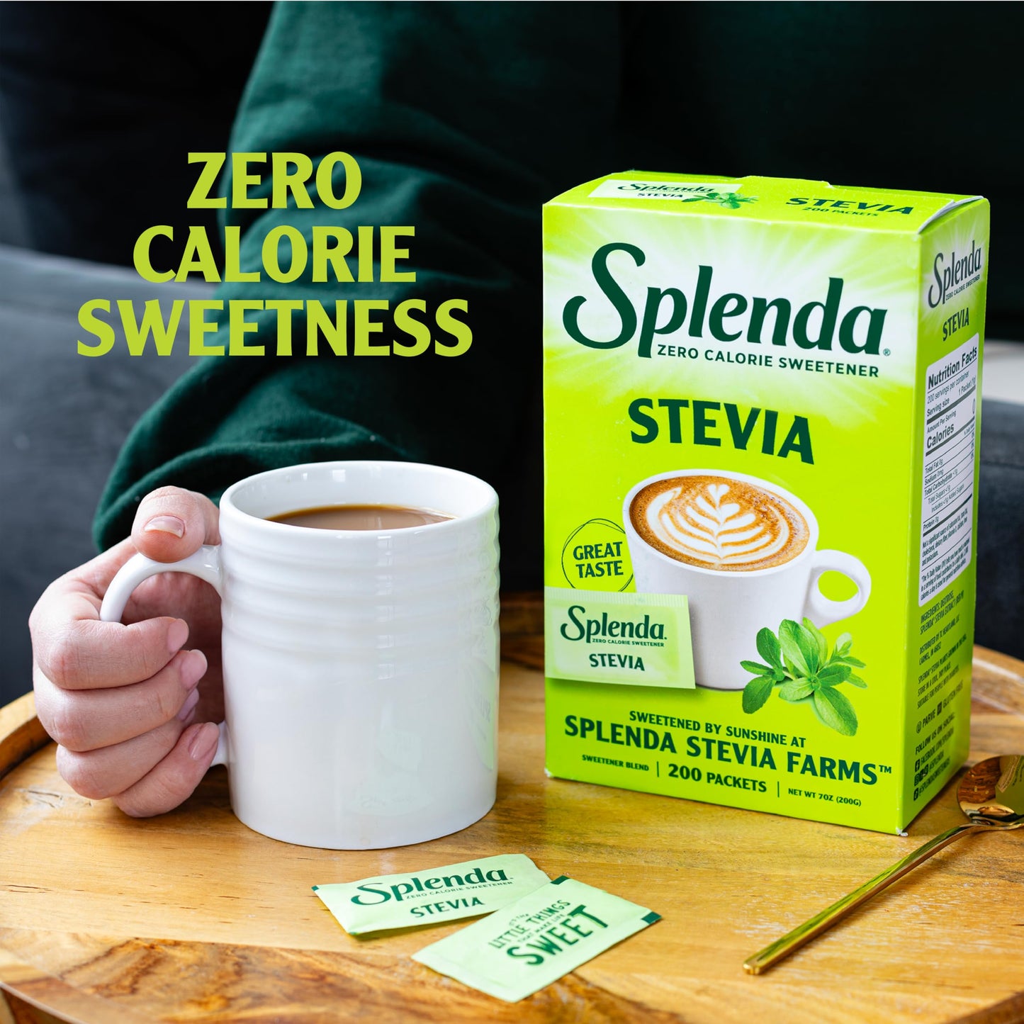SPLENDA Stevia Zero Calorie Sweetener, Sugar Substitute Packets, 200 Count (Pack of 1)