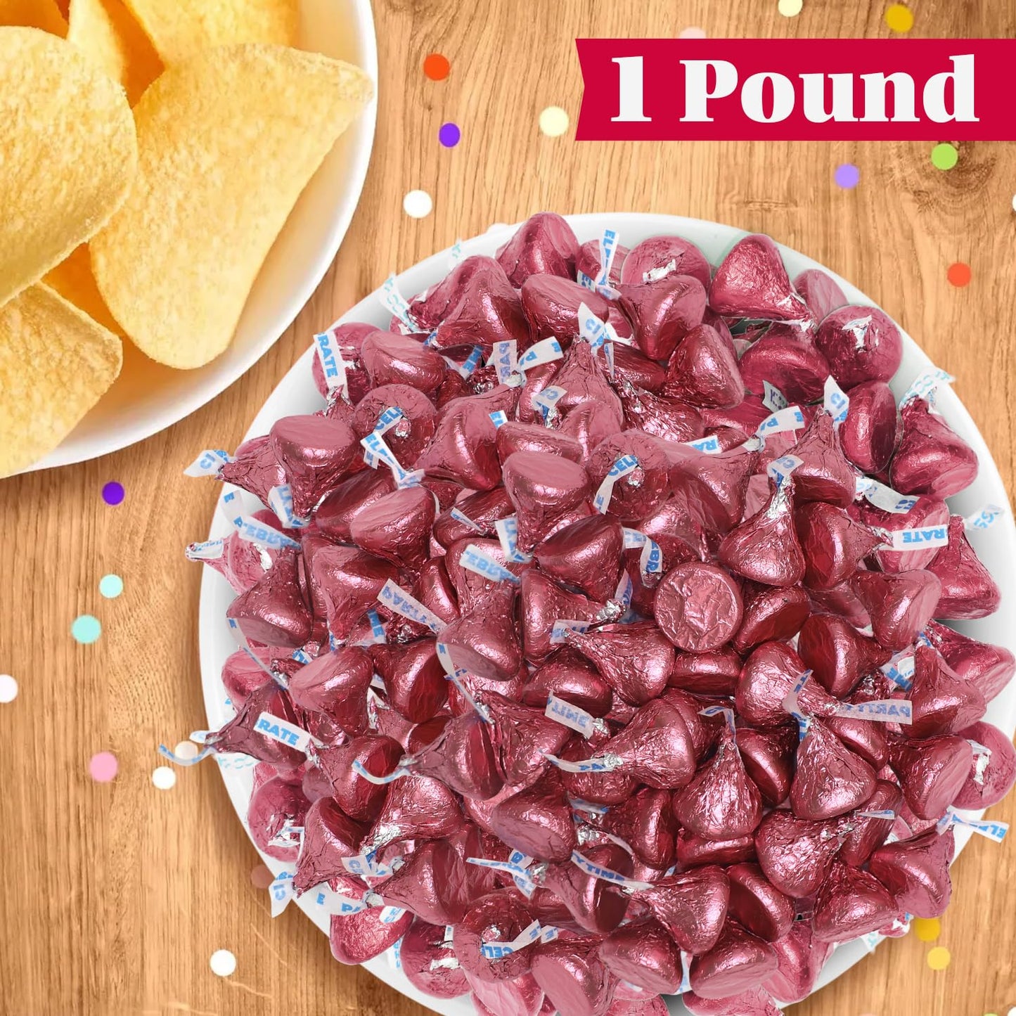 Milk Chocolate Candy In Pink Foil - 1 Pound Bag (Approx. 100 Pieces) Individually Wrapped Chocolates Pink Candies for Baby Showers Weddings Gender Reveals & Party Buffets