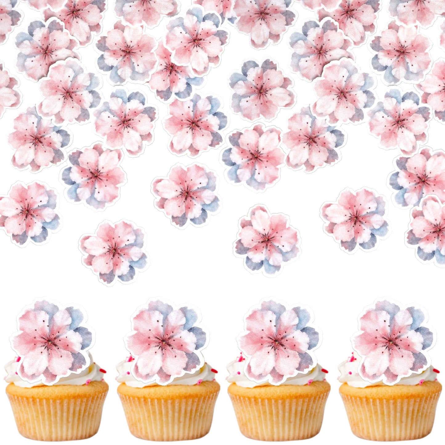 60 Pcs Edible Cherry Blossoms Cake Decorations Wafer Paper Cherry Blossoms Cupcake Toppers Edible Flowers Cake Toppers For Baby Shower Kids Birthday Party Cupcake Food Decorations Supplies Pink