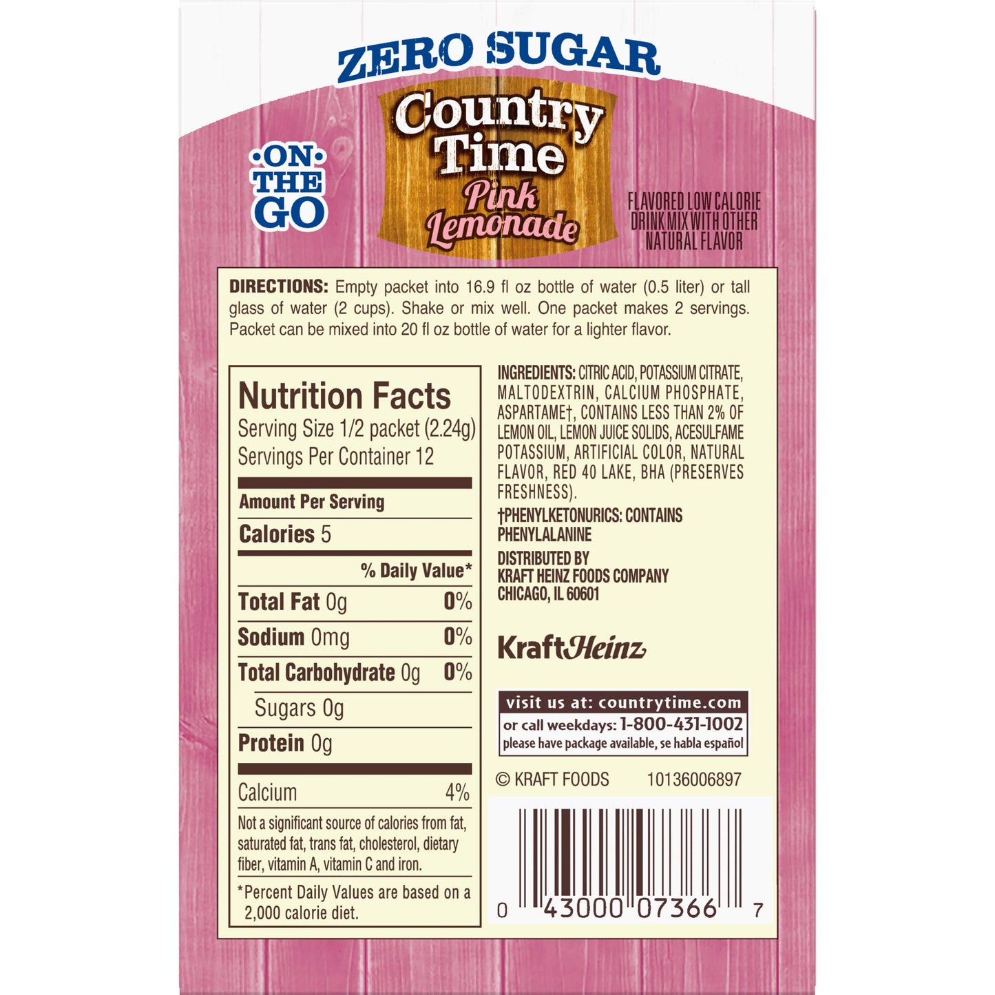 Country Time Sugar-Free Pink Lemonade On-The-Go Powdered Drink Mix 72 Count