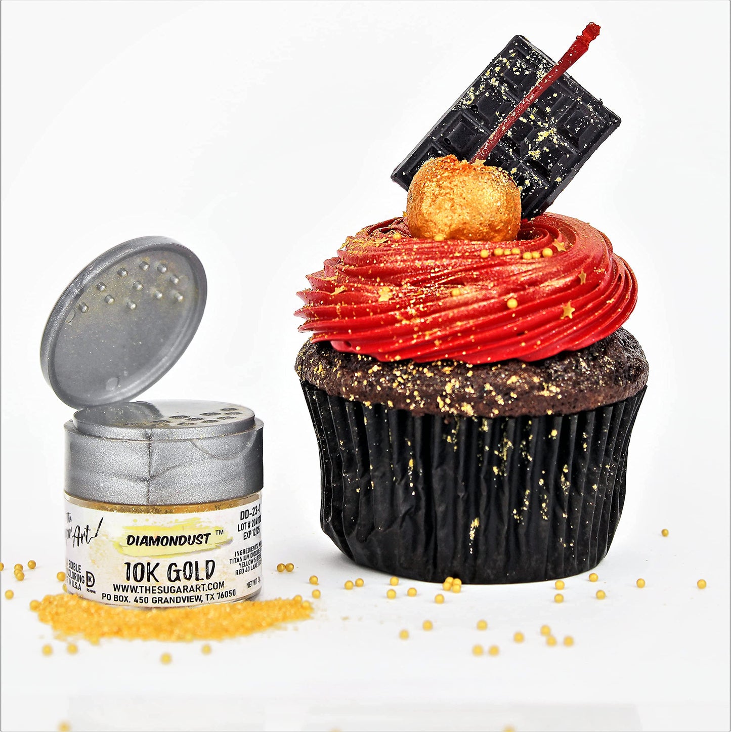 10K Gold Edible Glitter For Drinks, Cocktails, Cake Decorating, Strawberries, Chocolates & More | No Taste | 4G | 100% Food-Safe | Kosher, Vegan, Gluten & Nut Free | Diamondust By The Sugar Art