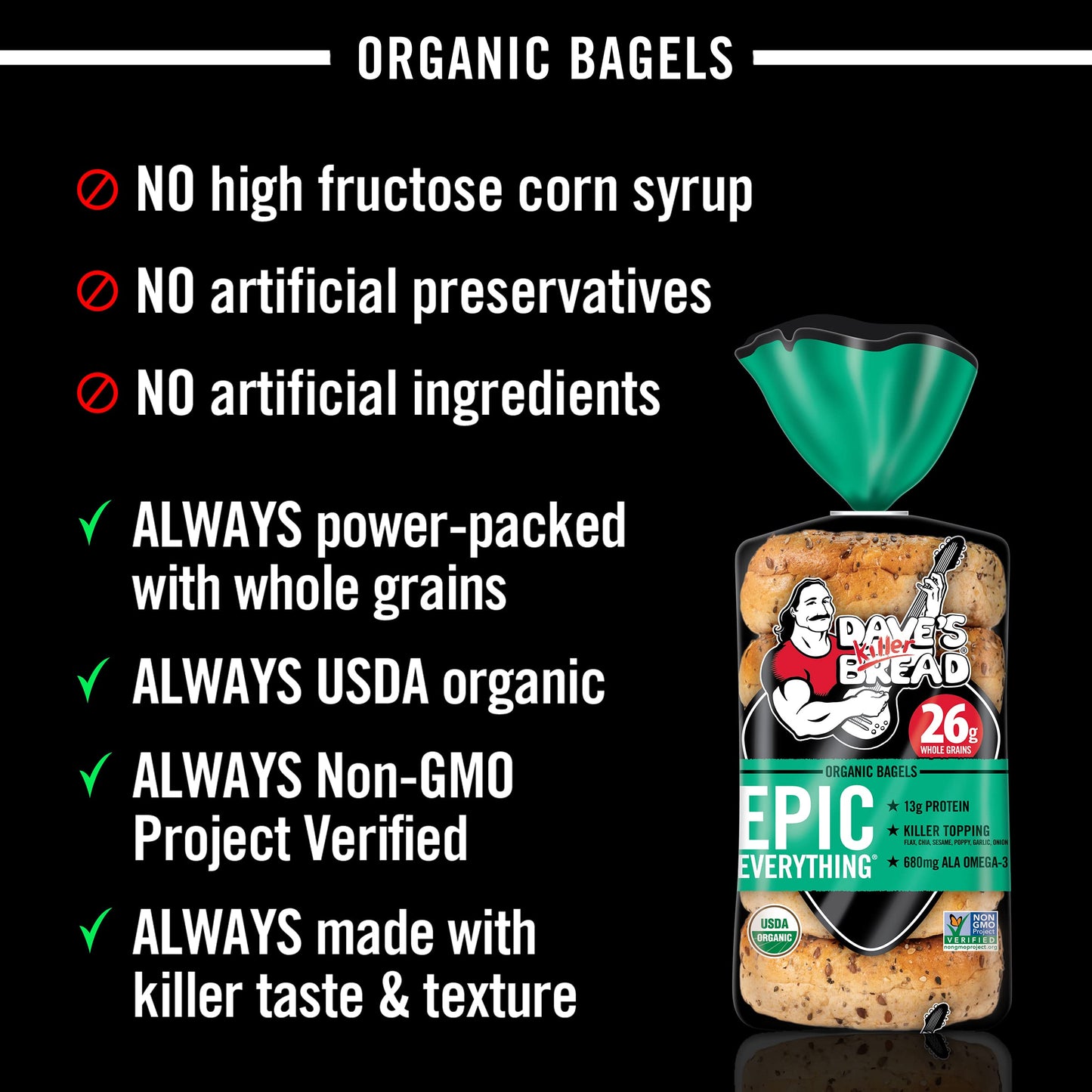 Dave'S Killer Bread Epic Everything Bagels, Organic Bagels, 26G Whole Grains Per Bagel, 5 Count