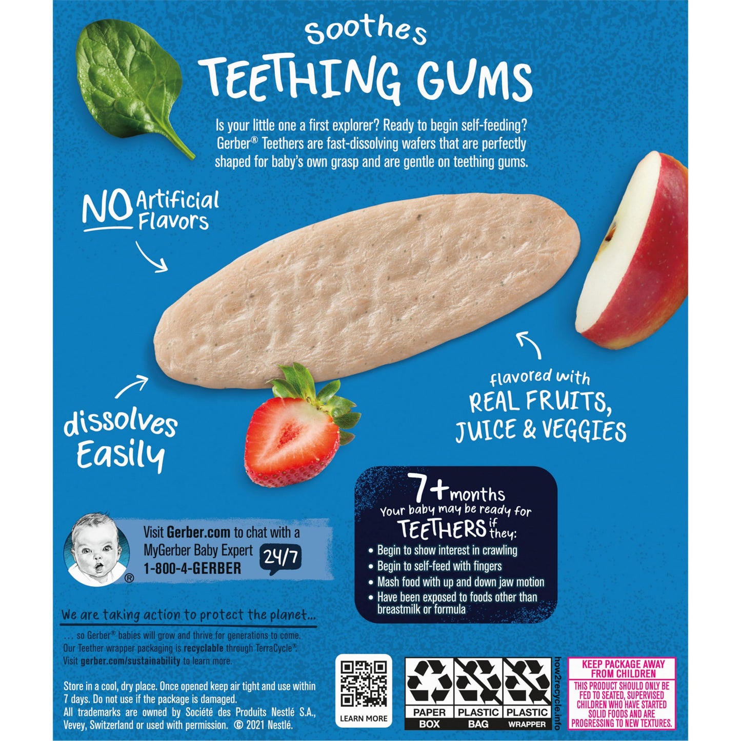 Gerber Snacks For Baby Teethers, Gentle Teething Wafers, Strawberry Apple Spinach, 1.7 Ounce, 12 Count Box (Pack Of 6)
