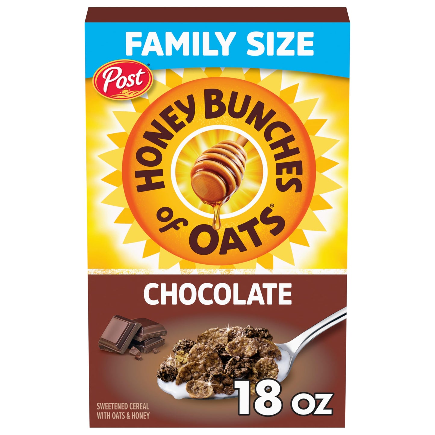 Post Honey Bunches of Oats Chocolate, Made with Whole Grain Cereal, Breakfast Cereal, 18oz Box