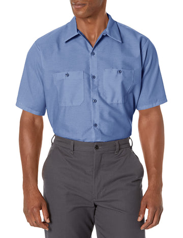 Red Kap Mens Industrial Work Shirt, Regular Fit, Short Sleeve, Petrol Blue, Medium Tall