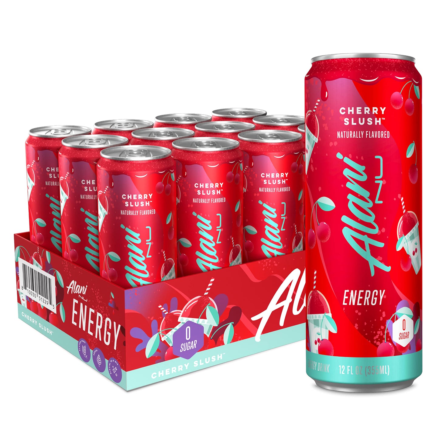 Alani Nu Cherry Slush Energy Drink - Sugar Free, Low Calorie, 200mg Caffeine, 12 Pack, 12 Fl Oz Cans