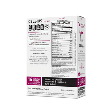 CELSIUS On-the-Go Powder Stick Packs, Zero Sugar (14 Sticks per Pack), Berry, 3.08 Ounce, (Pack of 14)