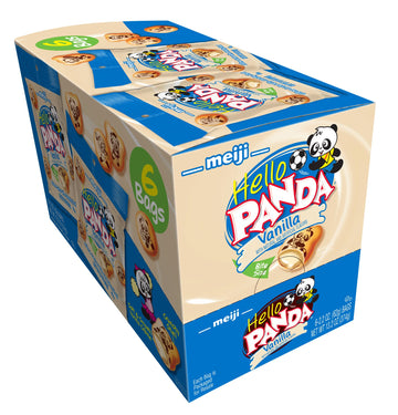 Meiji Hello Panda Cookies, Vanilla Crème Filled - 2.2 Oz, Pack Of 6 - Bite Sized Cookies With Fun Panda Sports