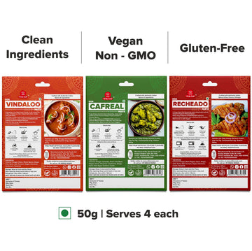 El The Cook Goa Curry Variety Pack - Cafreal, Vindaloo, Xacuti & Recheado | Spicy & Tangy Masala For Chicken, Pork, Seafood | Si