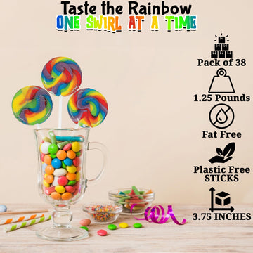 Fun Express Mini Rainbow Swirl Lollipops- Pack Of 38, 1.25 Pounds
