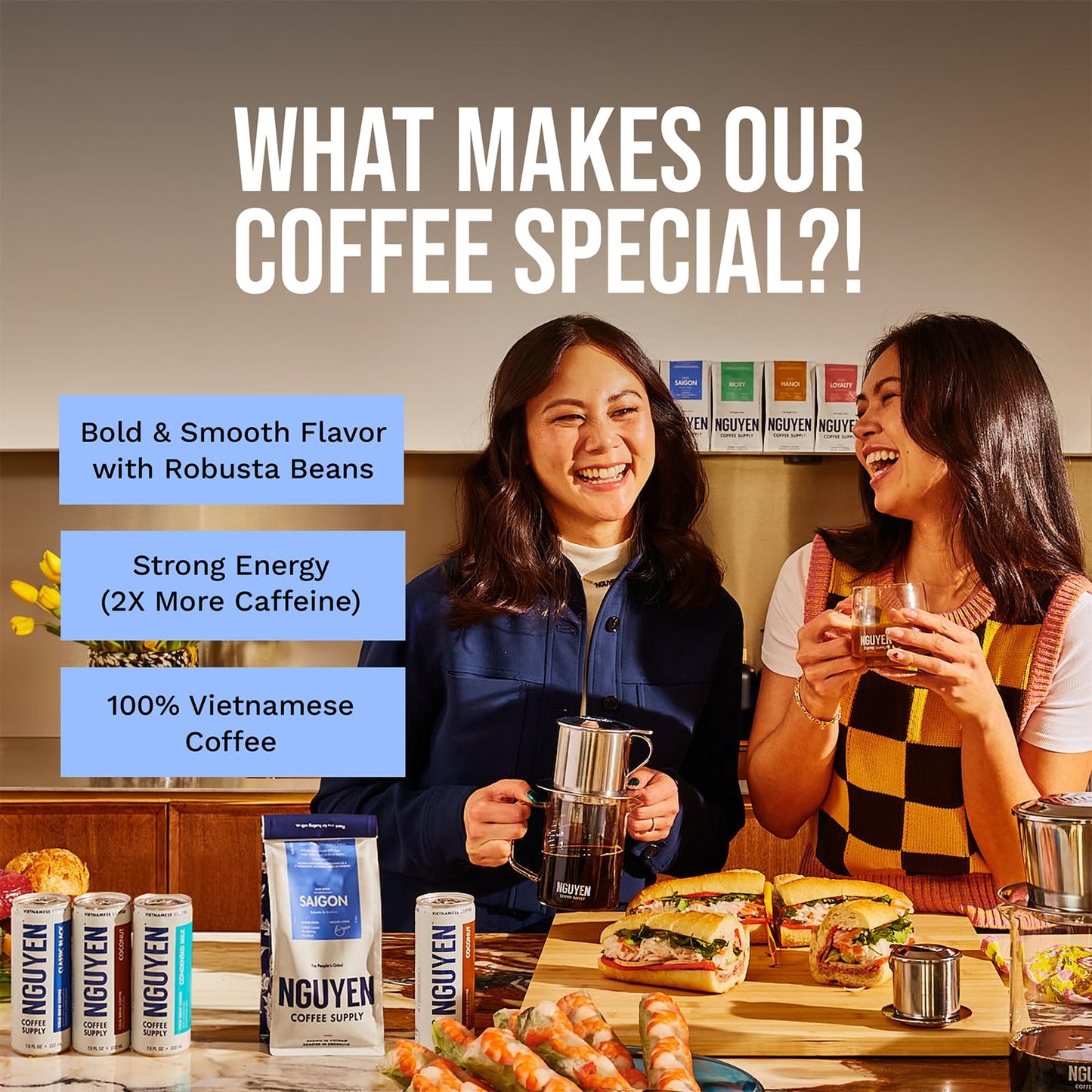 Nguyen Coffee Supply Dark Roast Premium Ground Coffee, Saigon Robusta & Arabica Blend, 12 oz Bag, Low Acid, High Caffeine