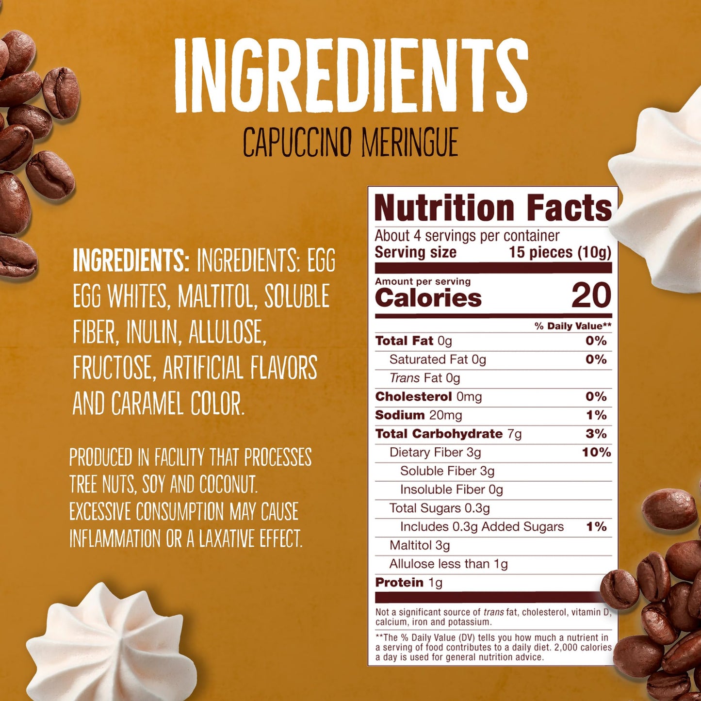 Don'T Worry Low Calorie Meringue Cookies - 4 Pack - Capuccino And Cookies & Cream, Just 1 Calorie Per Piece | Low Sugar Candy, G