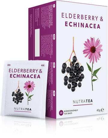 Nutra Tea - Elderberry & Echinacea Tea | Elderberry Tea - Immunity Tea | Immune Tea - 20 Tea Bags - Herbal Tea