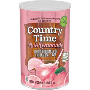 Country Time Pink Lemonade Naturally Flavored Powdered Drink Mix 63 oz Canisters (Pack of 2)