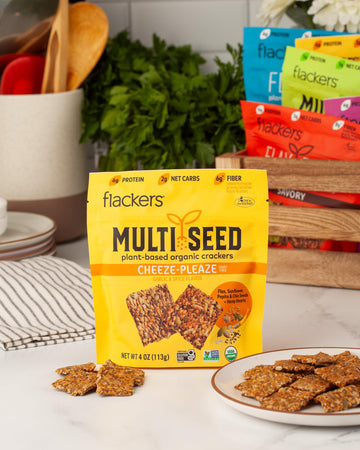 Flackers Organic Cheeze-Pleaze Multi-Seed Crackers, 4 Ounce 1-Pack, Gluten Free, Non Gmo, Vegan, Keto Snack, 6G Protein, 6G Fibe