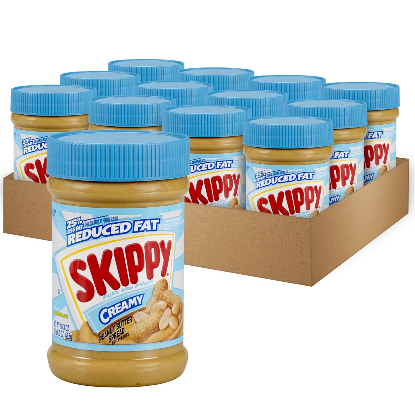 SKIPPY Reduced Fat Creamy Peanut Butter Spread, 16.3 Ounce, Pack of 12