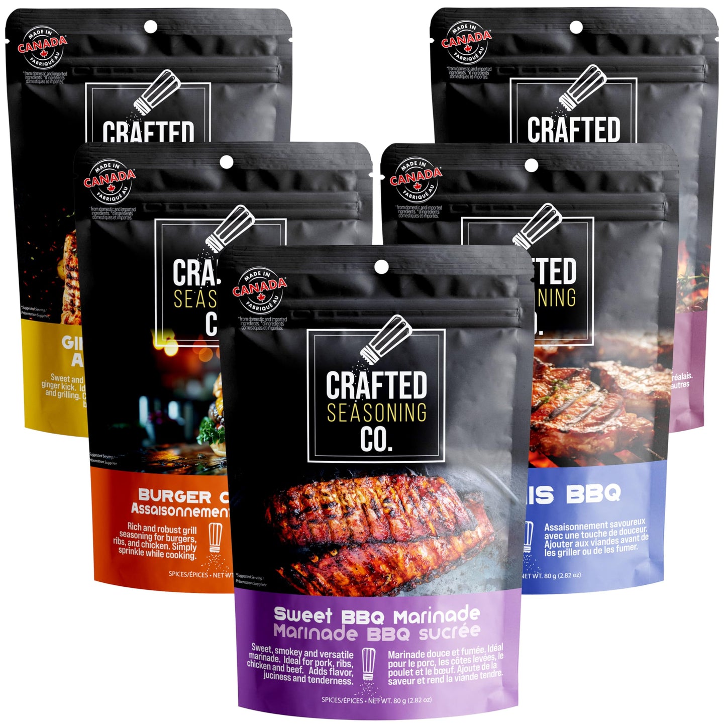Crafted Seasoning Co. Bbq Rubs & Seasonings Gift Set (5 Pack) - Grilling & Aromatic Use Spices Variety Box - Smoker Seasonings - Bbq Gifts For Men Dad Fathers Day Grill Lovers