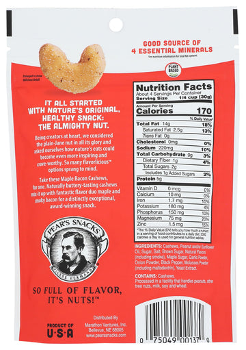 Pear'S Snacks Maple Bacon Cashews, 4 Oz