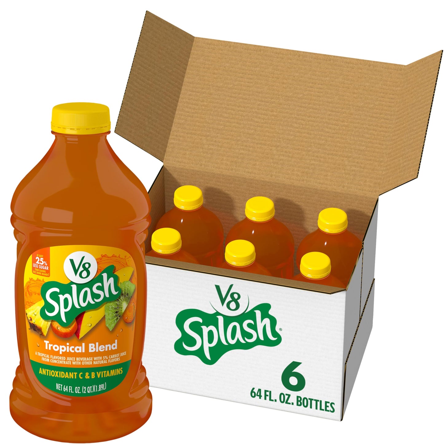 V8 Splash Tropical Blend Flavored Juice Beverage 64 Fl Oz Bottle (6 Pack)