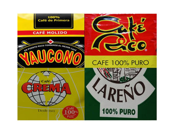 Puerto Rican Ground Coffee Variety Pack - 4 Local Favorites In 8 Ounce Bags (Cafe Rico, Lareno, Crema And Yaucono) Includes 2 En