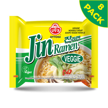 Ottogi Jin Ramen Veggie, Vegetable Ramen Soup, Korean Style Instant Vegan Noodle, Vegeterian Ramen 3.88Oz X 4 Pack