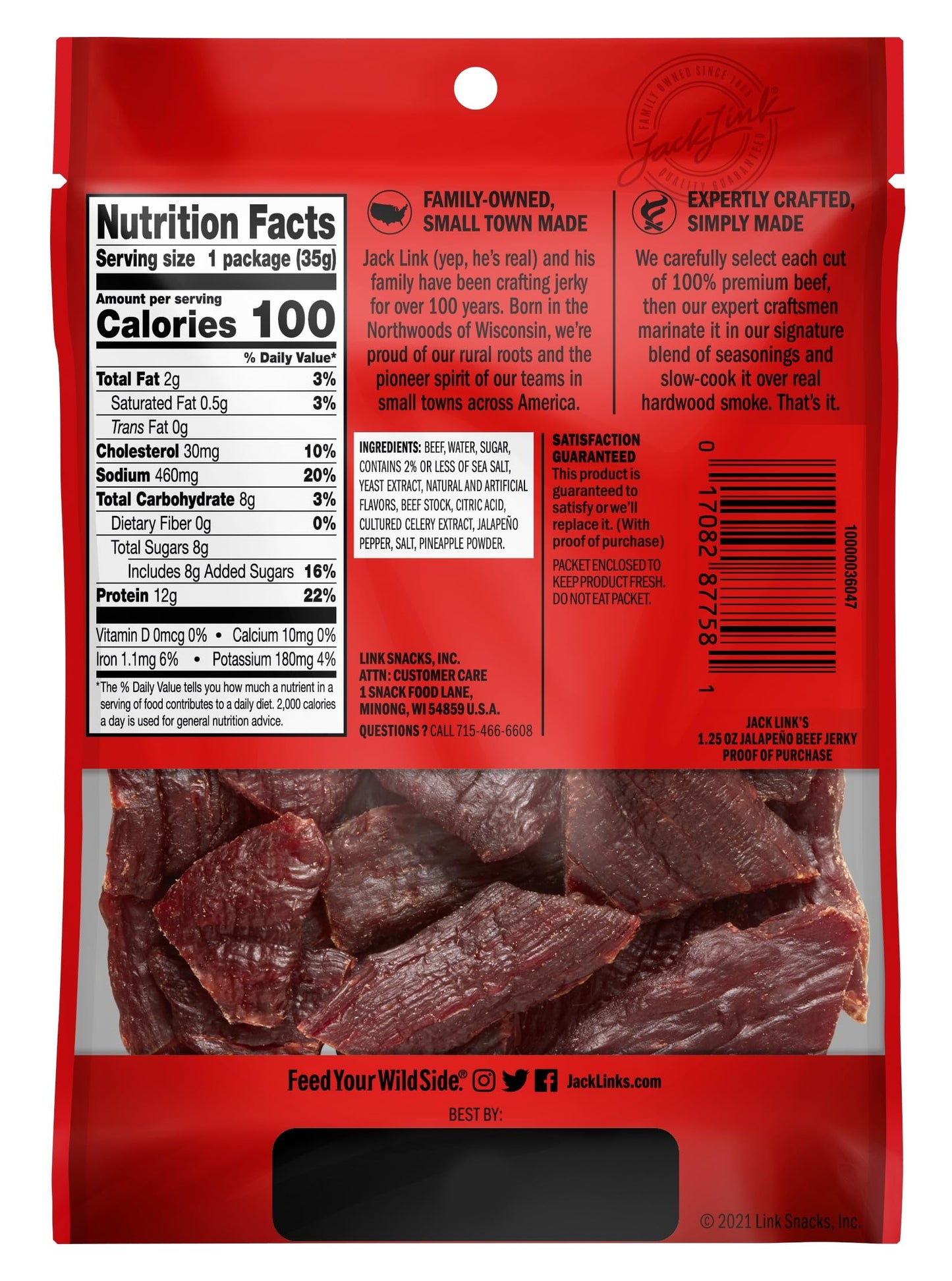 Jack Links Beef Jerky, Jalapeno, Spicy Meat Snack, 12g Protein, 1.25 oz (Pack of 10)